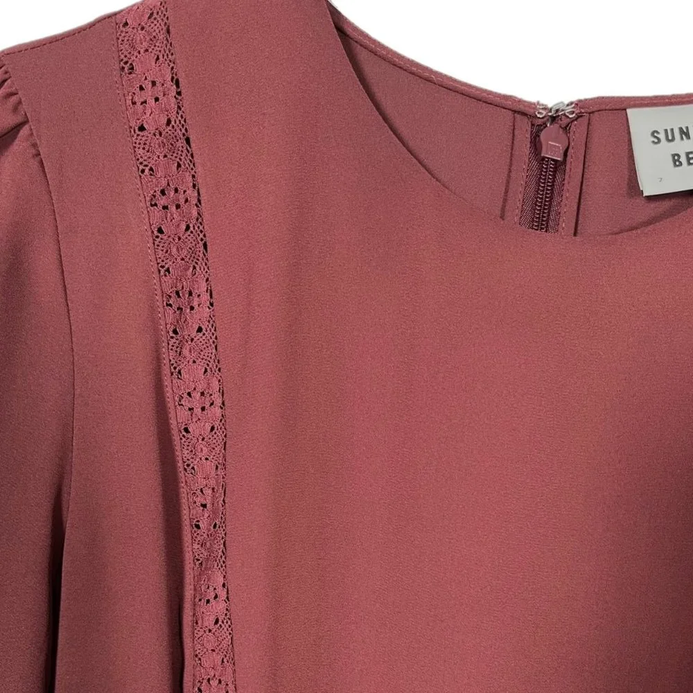 Aritzia Sunday Best Burgundy Long Sleeve Lace Detail Mini Dress Size 2 - Picture 4 of 6